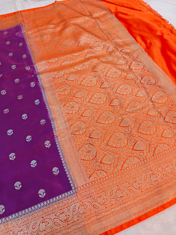 MAGENTA MASHRU KATAN SILK WITH TANGY ORANGE BORDER