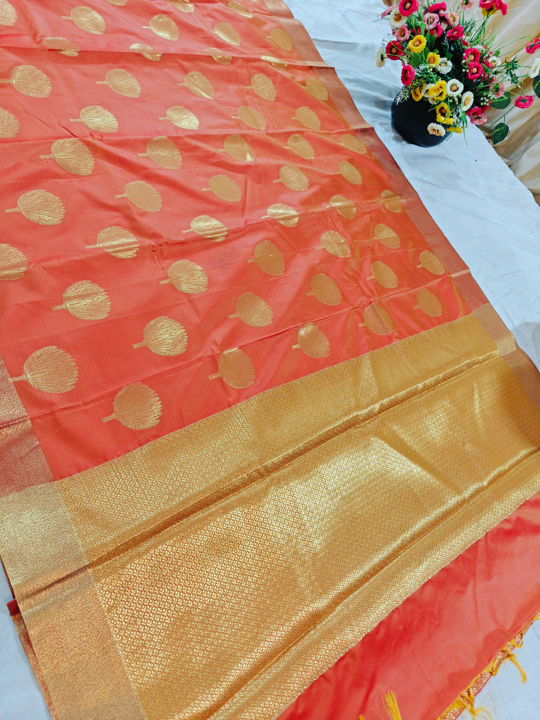SAFFRON COLOUR BANARASI SOFT PATTU SILK
