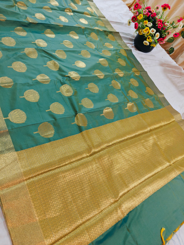 BASIL GREEN BANARASI SOFT PATTU SILK