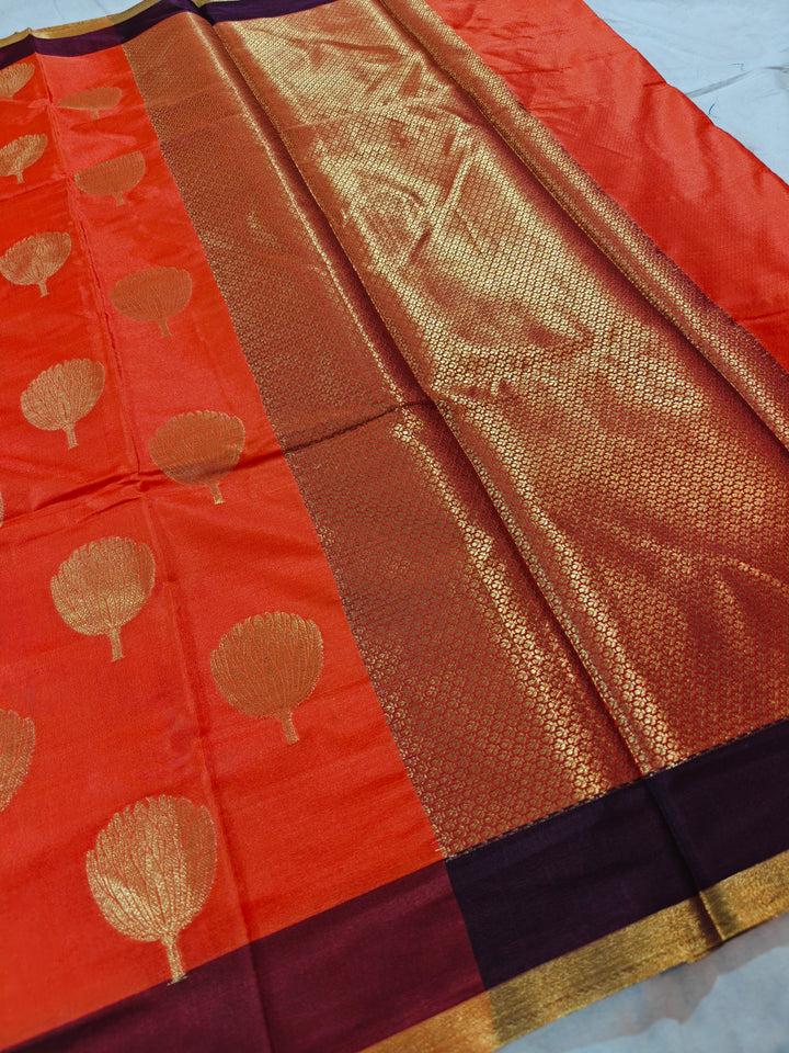 TANGY ORANGE BANARASI SOFT PATTU SILK WITH VINE COLOUR PATTU