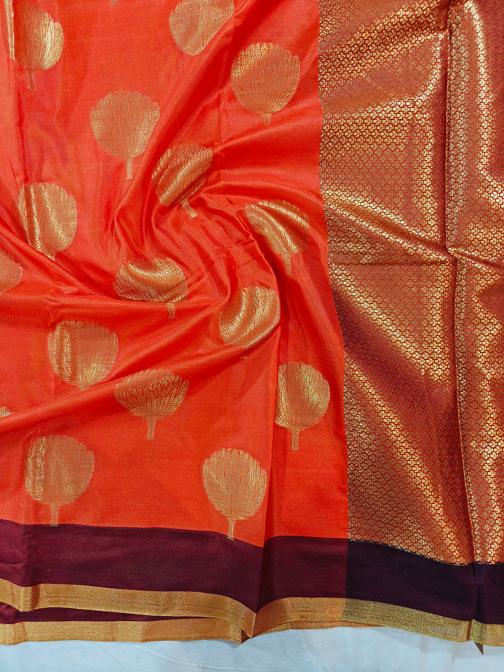 TANGY ORANGE BANARASI SOFT PATTU SILK WITH VINE COLOUR PATTU