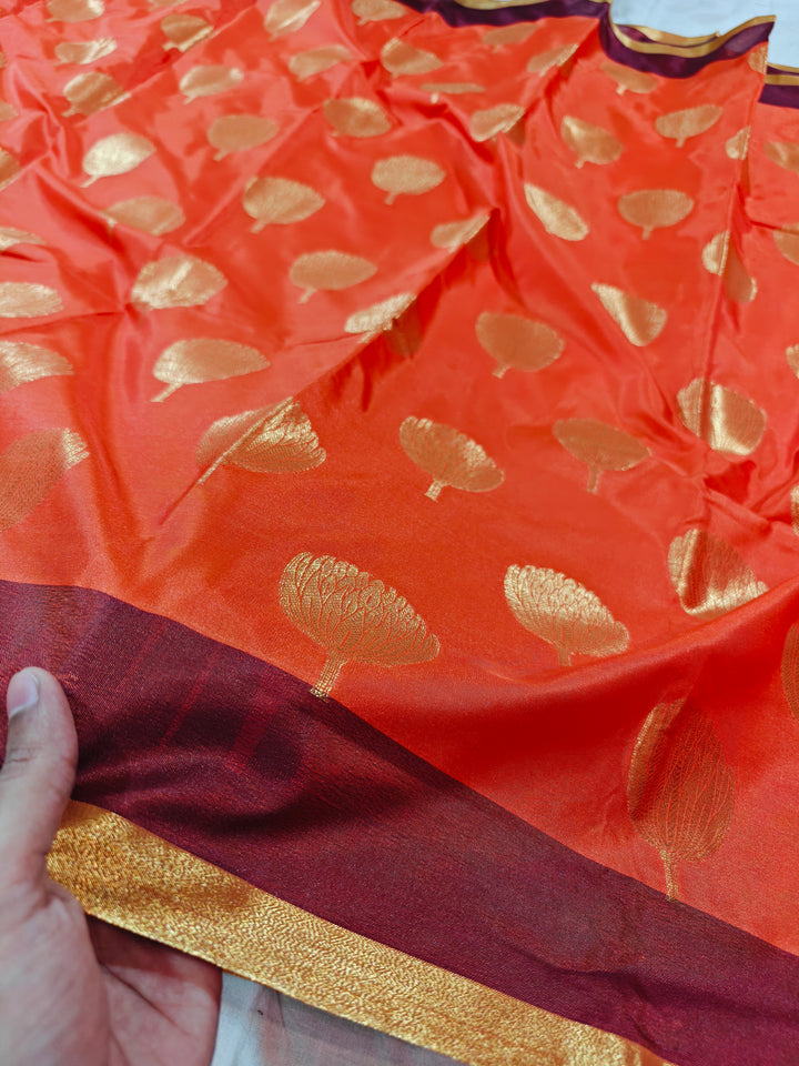 TANGY ORANGE BANARASI SOFT PATTU SILK WITH VINE COLOUR PATTU