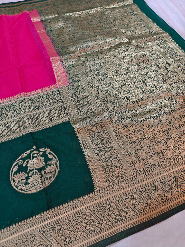 RANI KHADDI GEORGETTE WITH BOTTLE GREEN BORDER