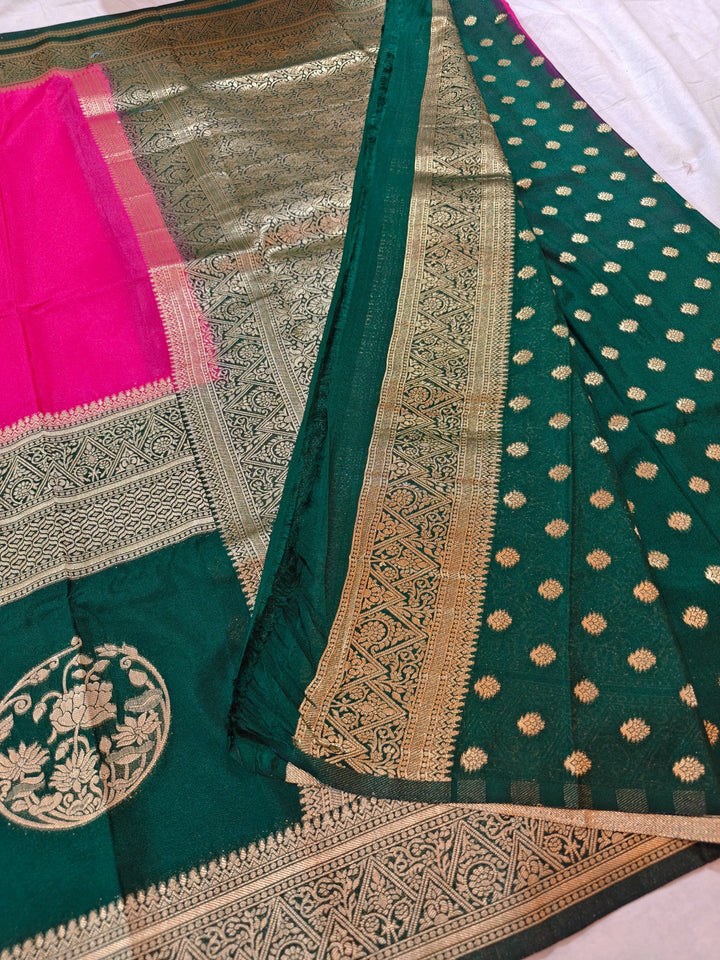 RANI KHADDI GEORGETTE WITH BOTTLE GREEN BORDER