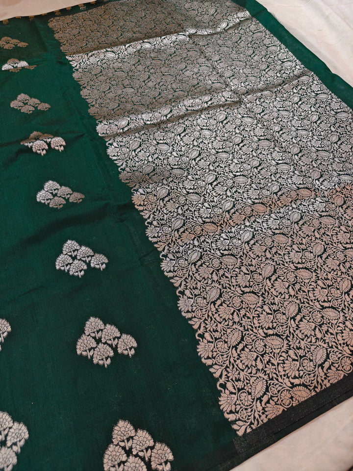 BOTTLE GREEN SEMI LINEN SILK WITH BOOTA