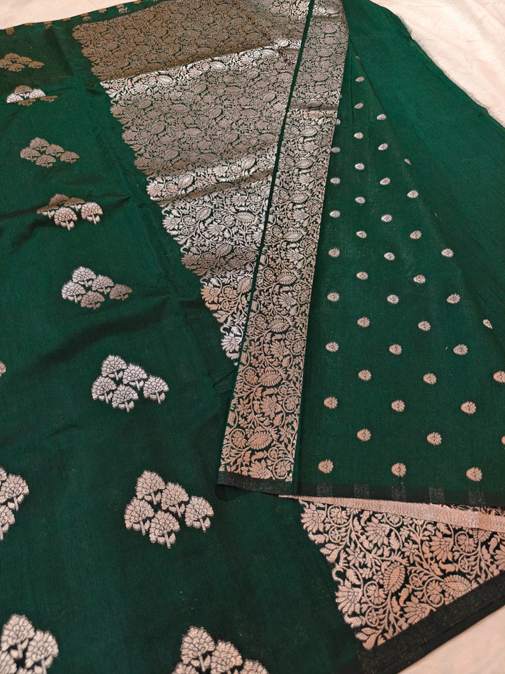BOTTLE GREEN SEMI LINEN SILK WITH BOOTA