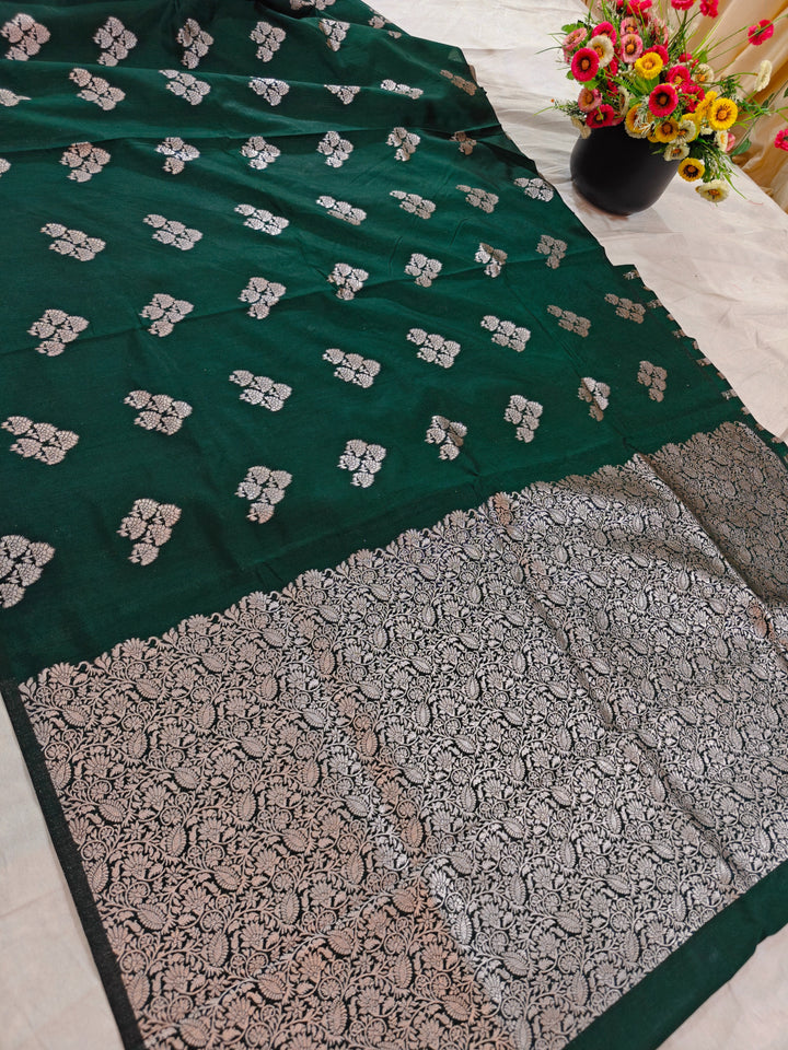 BOTTLE GREEN SEMI LINEN SILK WITH BOOTA