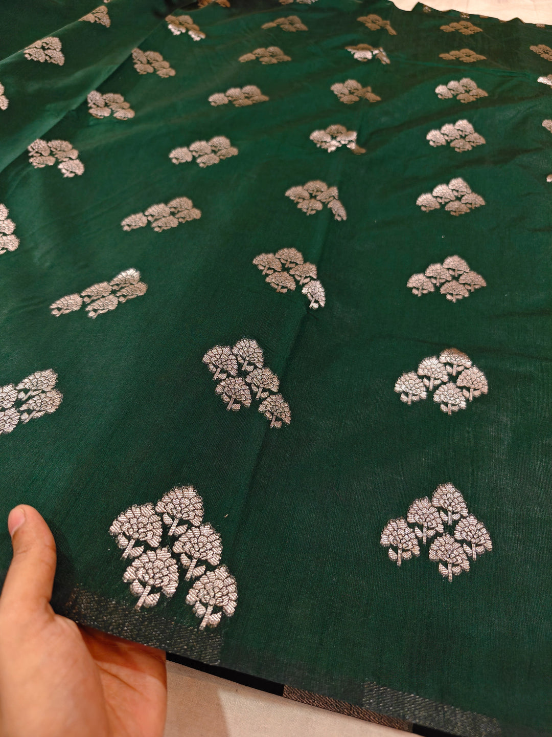 BOTTLE GREEN SEMI LINEN SILK WITH BOOTA