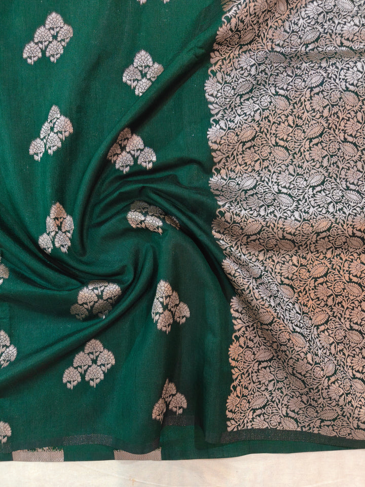 BOTTLE GREEN SEMI LINEN SILK WITH BOOTA