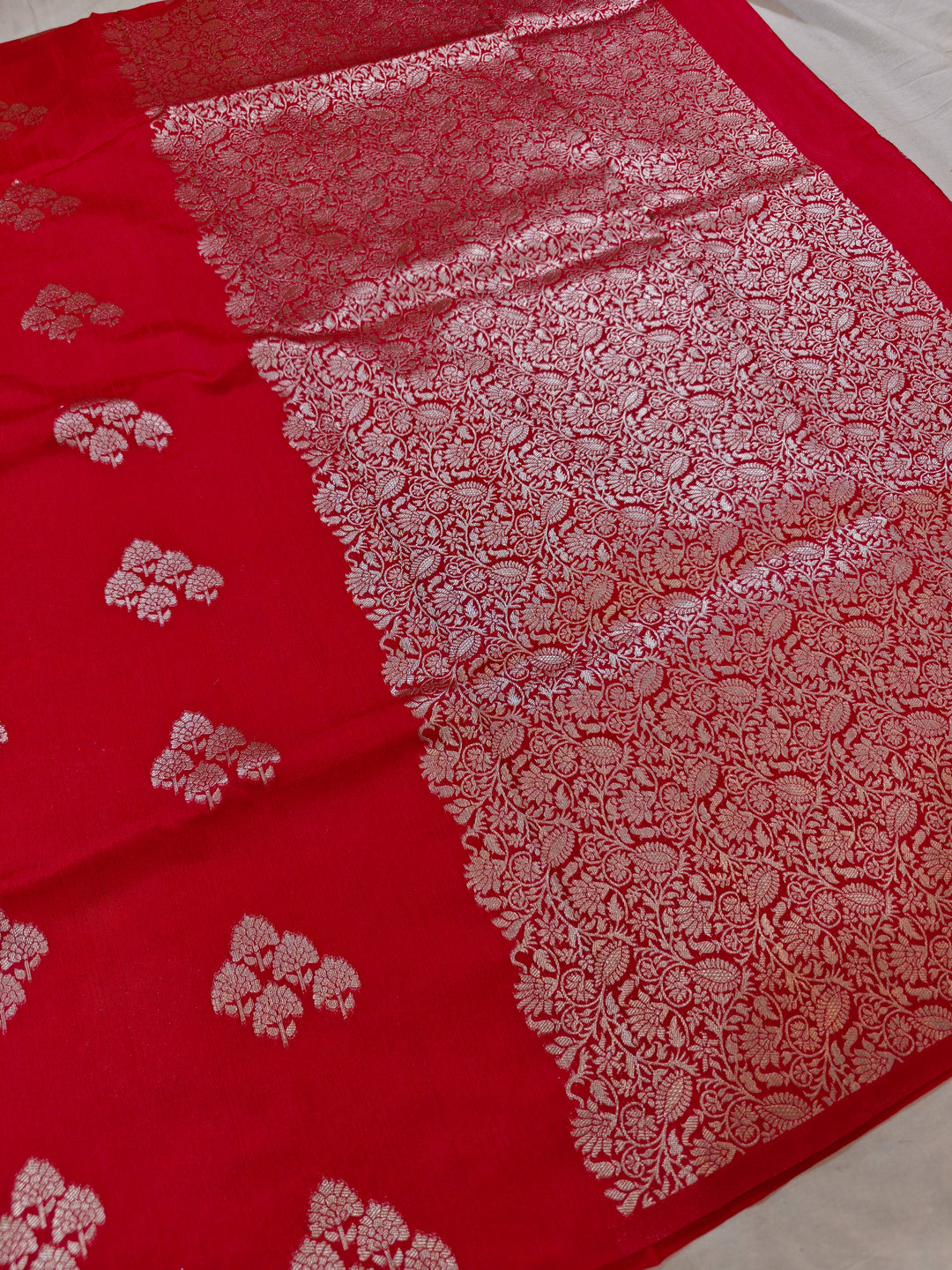 RED COLOUR SEMI SILK LINEN WITH BOOTA ALLOVER