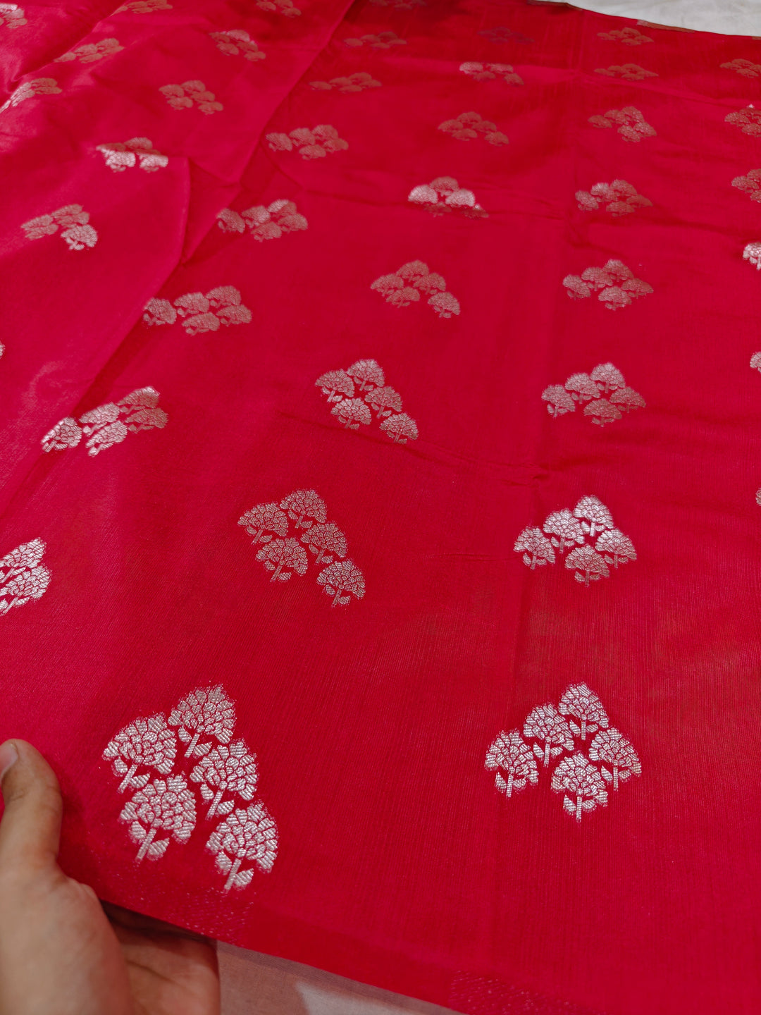 RED COLOUR SEMI SILK LINEN WITH BOOTA ALLOVER