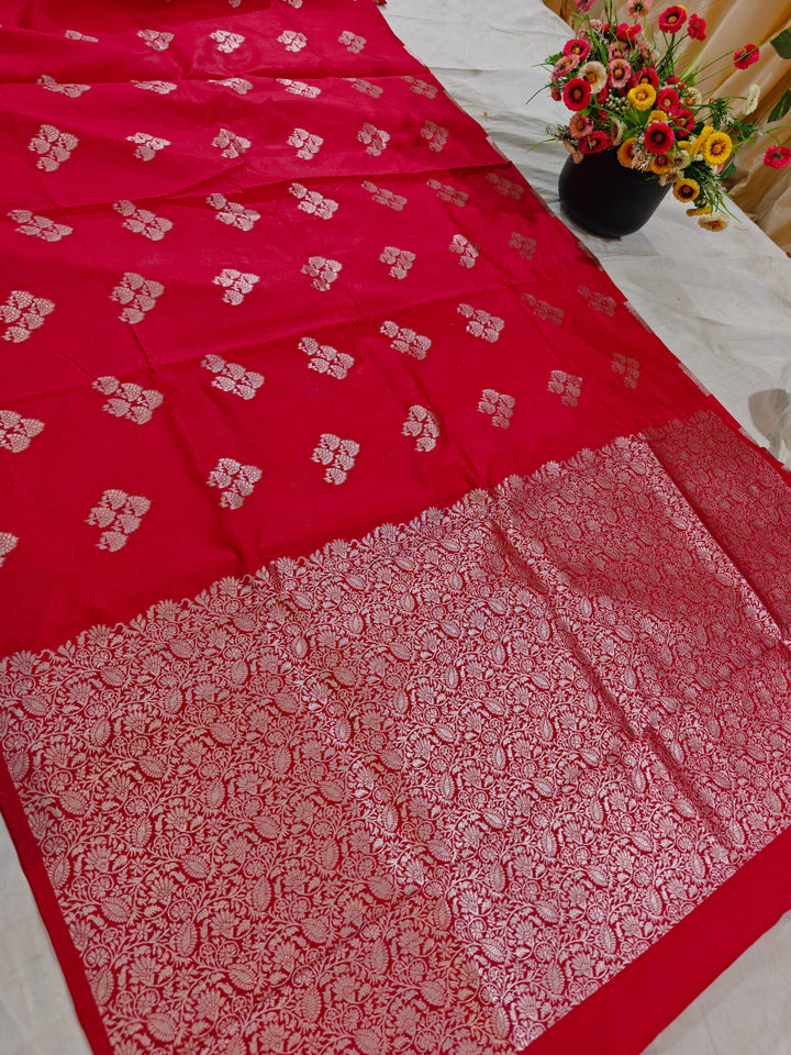 RED COLOUR SEMI SILK LINEN WITH BOOTA ALLOVER