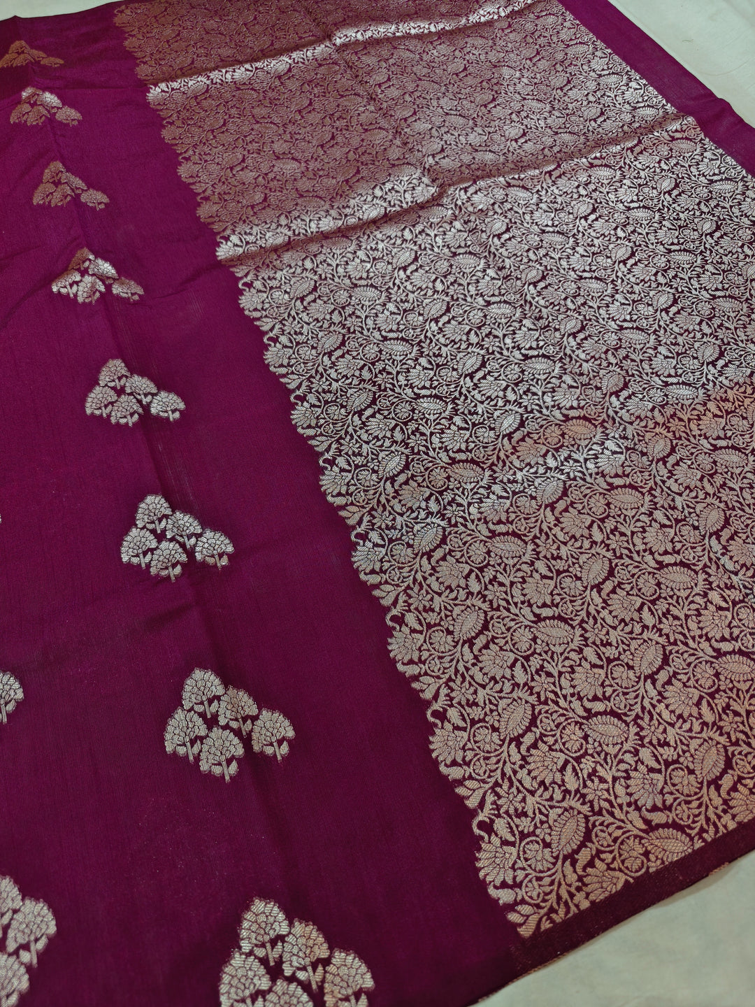 MAGENTA COLOUR SEMI SILK LINEN WITH BOOTA ALLOVER