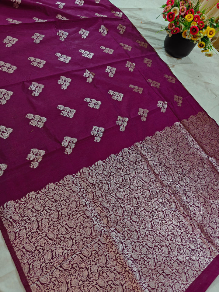 MAGENTA COLOUR SEMI SILK LINEN WITH BOOTA ALLOVER