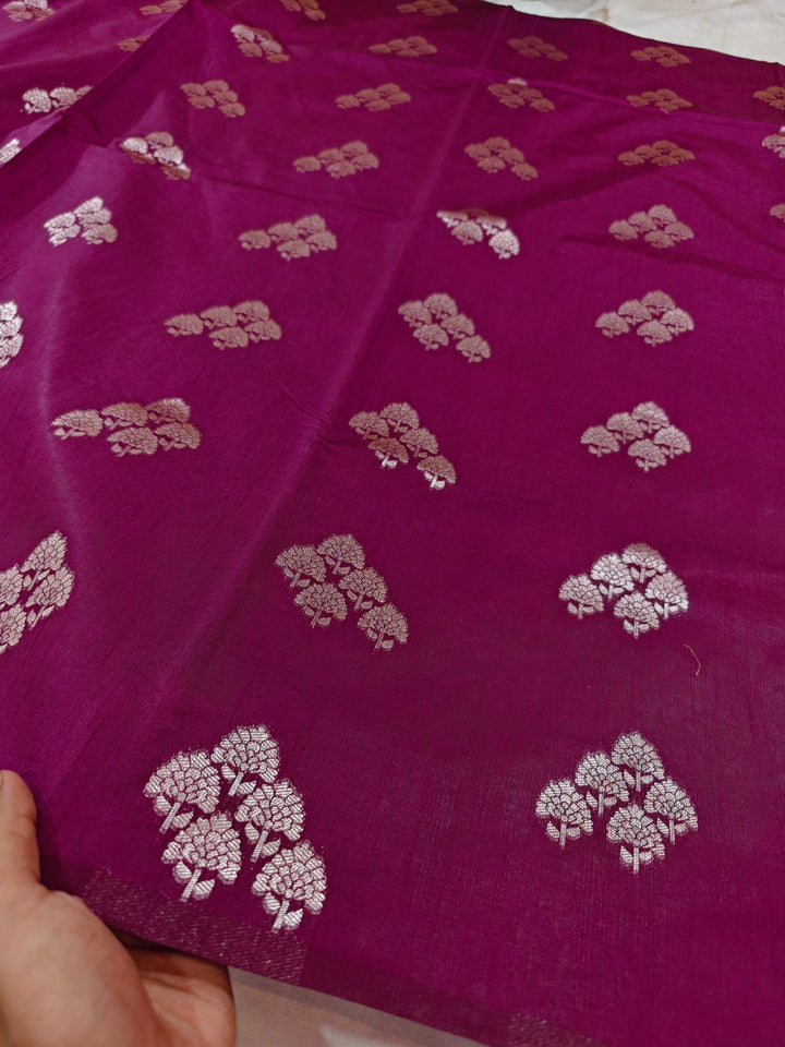 MAGENTA COLOUR SEMI SILK LINEN WITH BOOTA ALLOVER