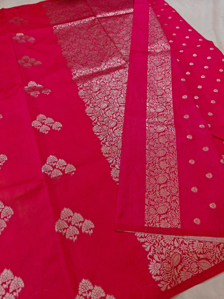 CHERRY RED SEMI SILK LINEN ALLOVER BOOTA