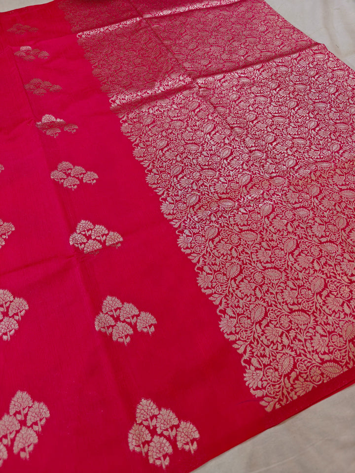 CHERRY RED SEMI SILK LINEN ALLOVER BOOTA