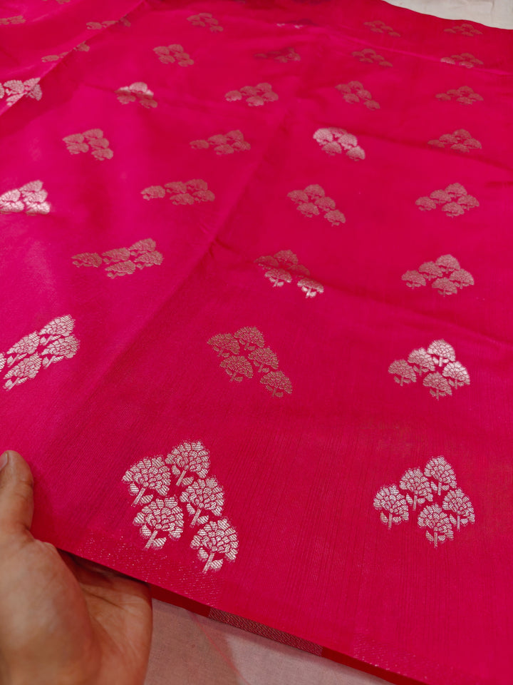 CHERRY RED SEMI SILK LINEN ALLOVER BOOTA