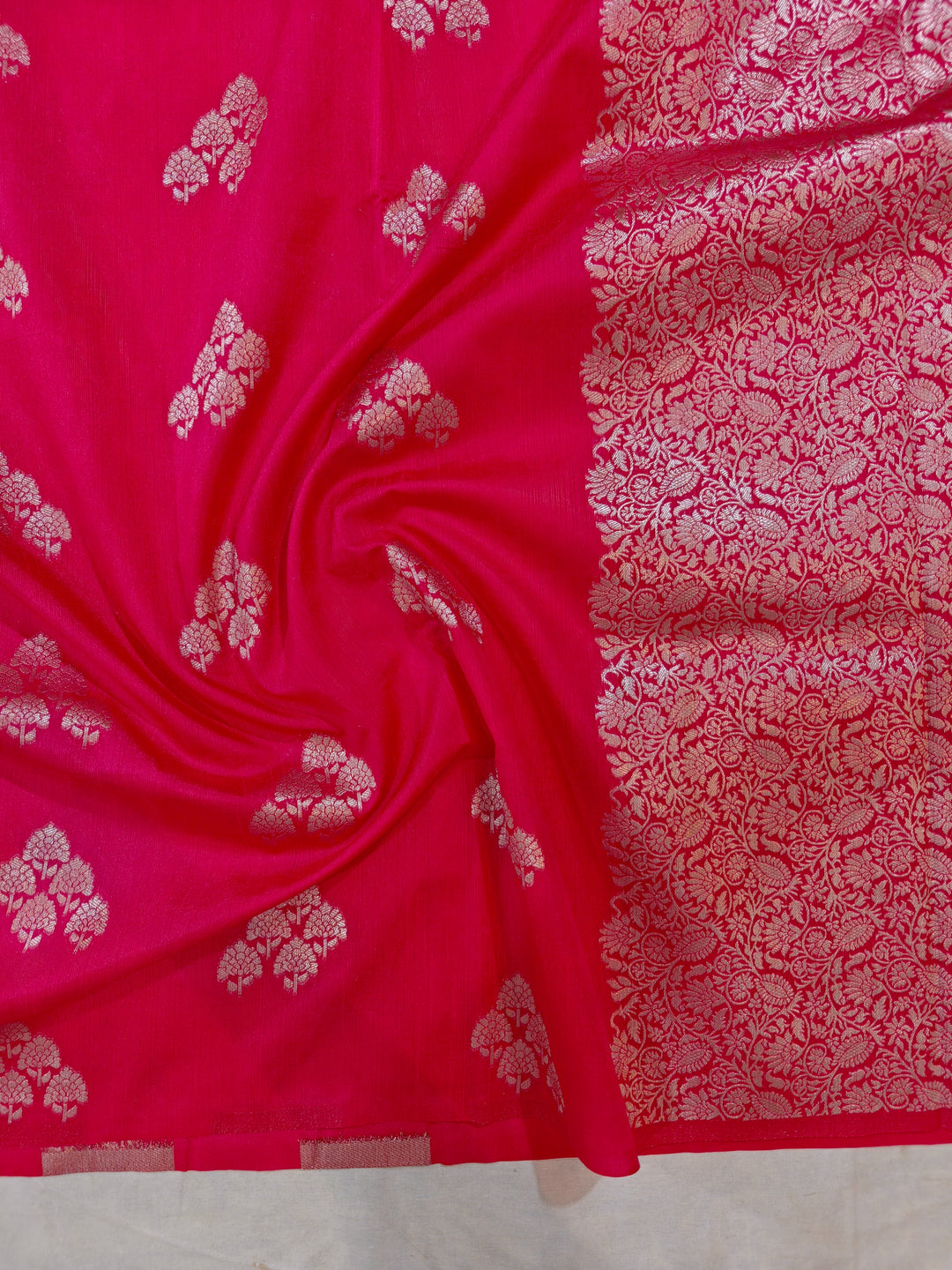 CHERRY RED SEMI SILK LINEN ALLOVER BOOTA