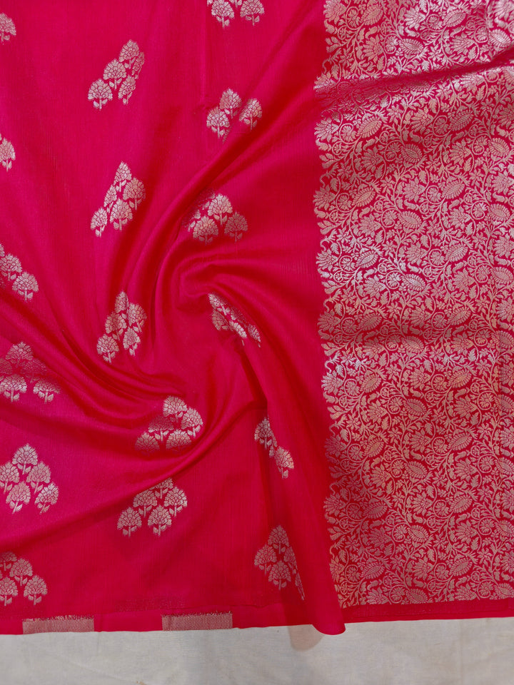CHERRY RED SEMI SILK LINEN ALLOVER BOOTA