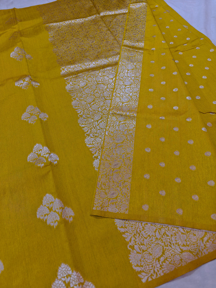 MUSTARD GOLD SEMI LINEN SILK WITH ALLOVER BOOTA