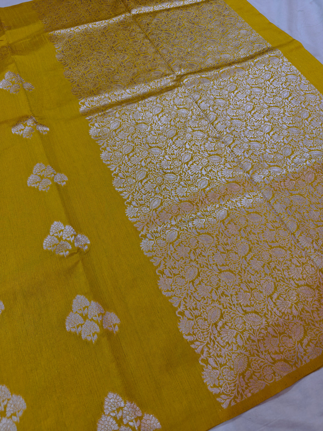 MUSTARD GOLD SEMI LINEN SILK WITH ALLOVER BOOTA