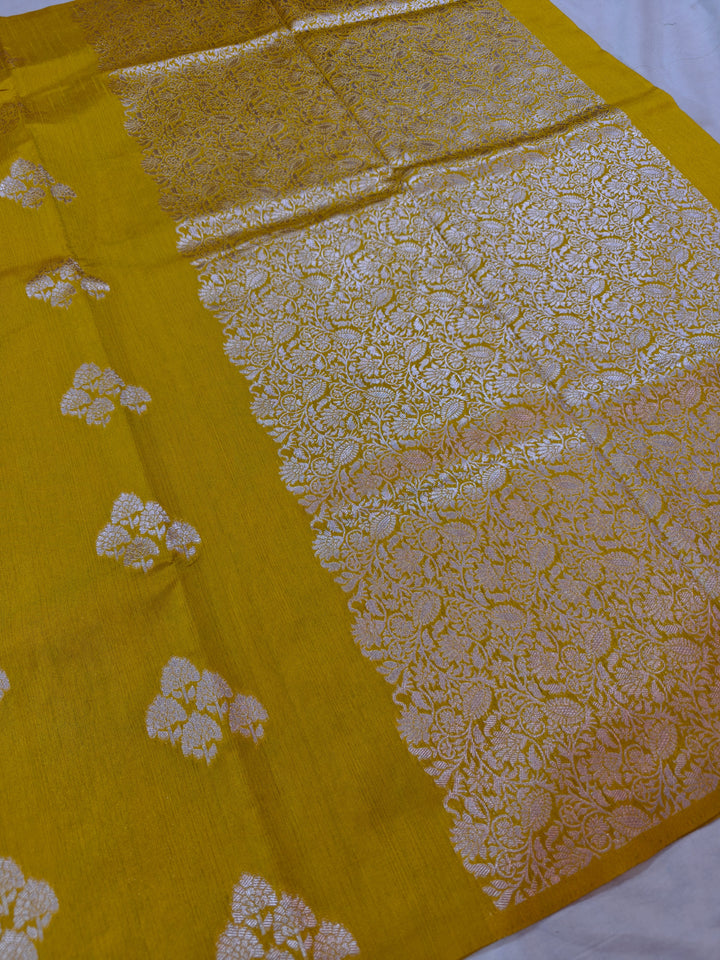 MUSTARD GOLD SEMI LINEN SILK WITH ALLOVER BOOTA
