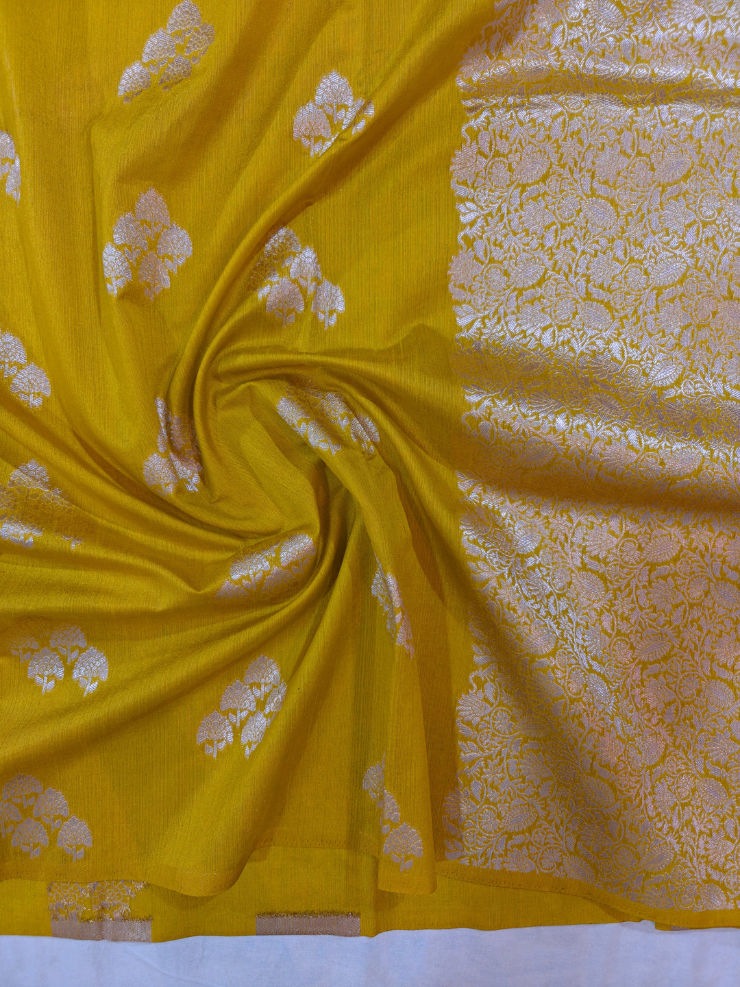 MUSTARD GOLD SEMI LINEN SILK WITH ALLOVER BOOTA