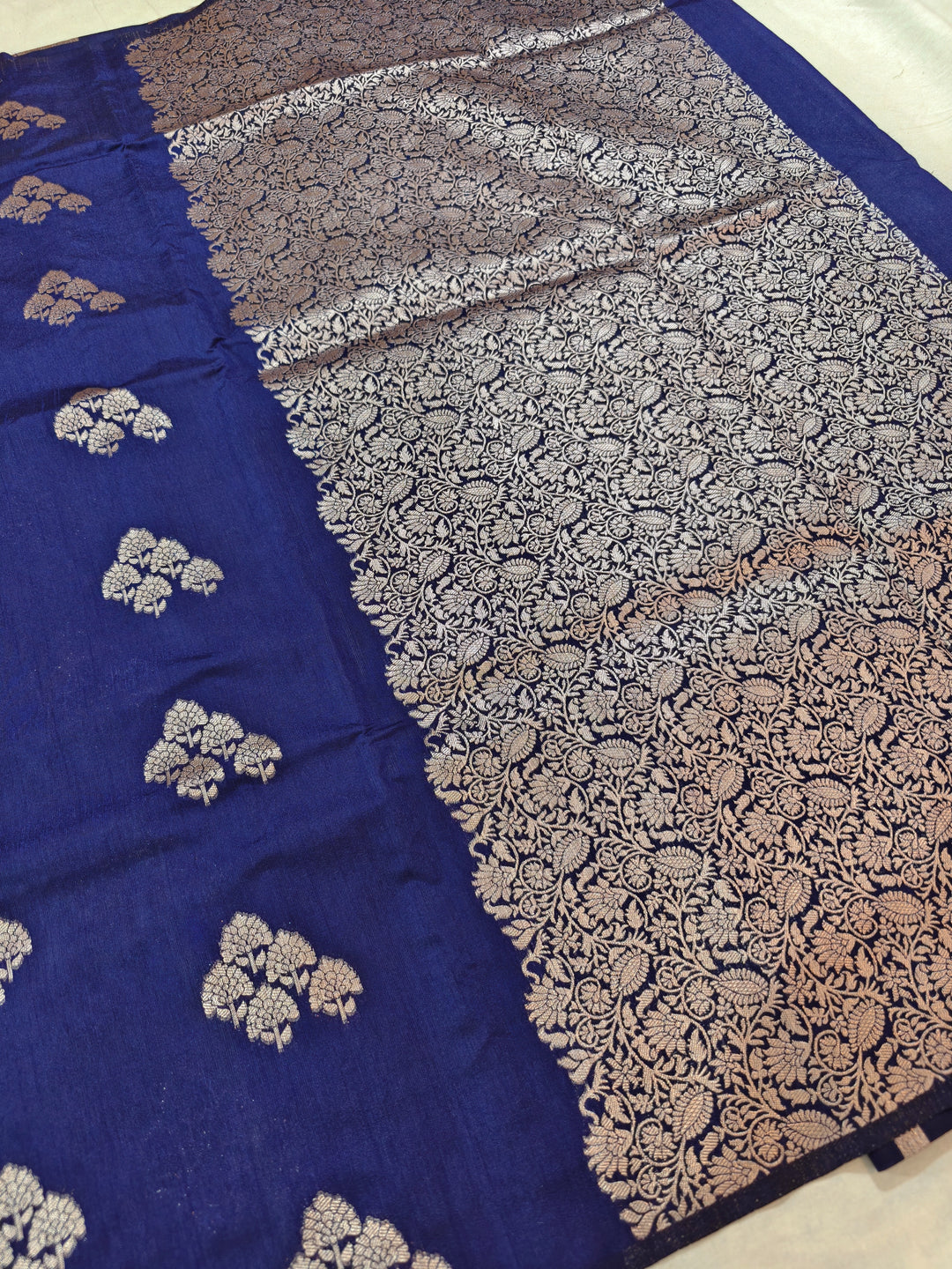 NAVY BLUE SEMI SILK LINEN WITH ALLOVER BOOTA