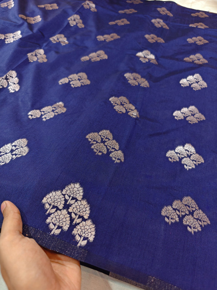 NAVY BLUE SEMI SILK LINEN WITH ALLOVER BOOTA