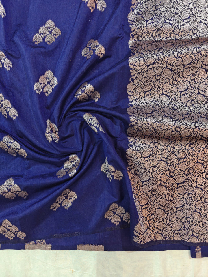NAVY BLUE SEMI SILK LINEN WITH ALLOVER BOOTA