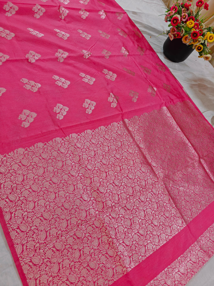 BABY PINK SEMI SILK LINEN WITH ALLOVER BOOTA