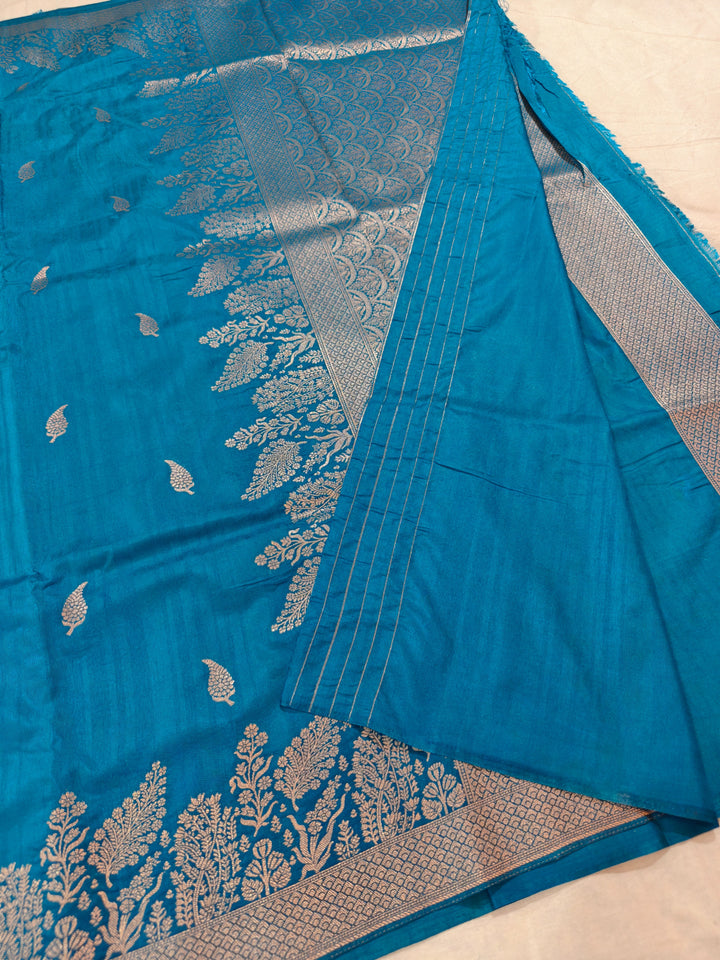 TORQUOISE  BLUE SOFT LINEN MATKA SILK