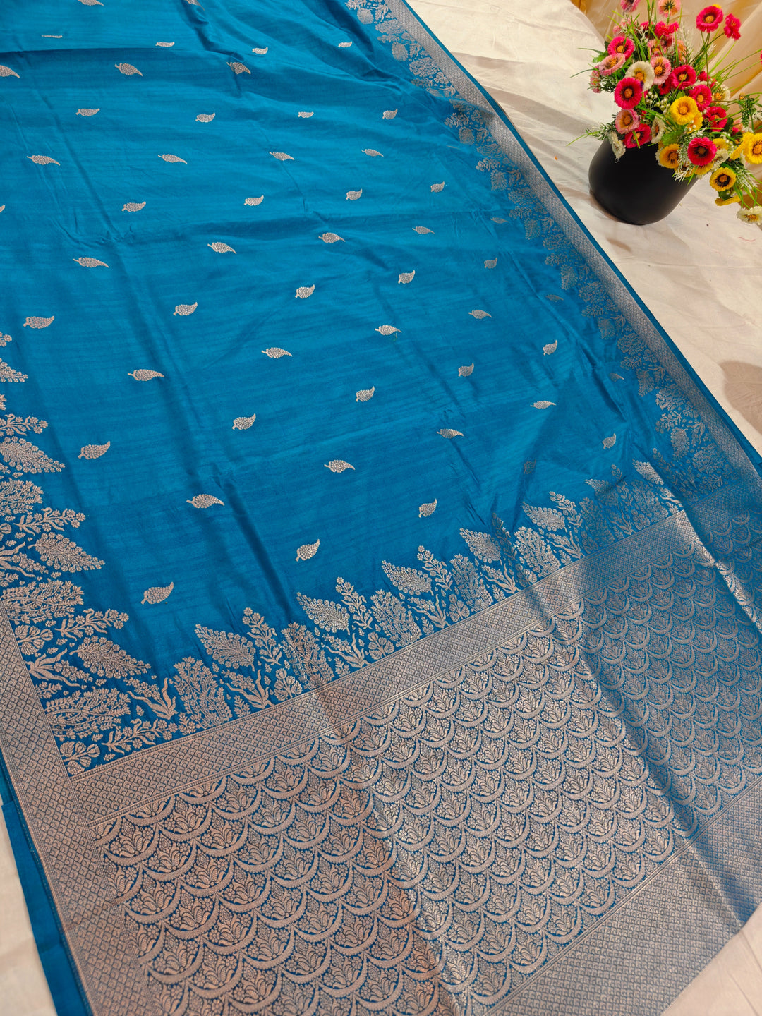 TORQUOISE  BLUE SOFT LINEN MATKA SILK