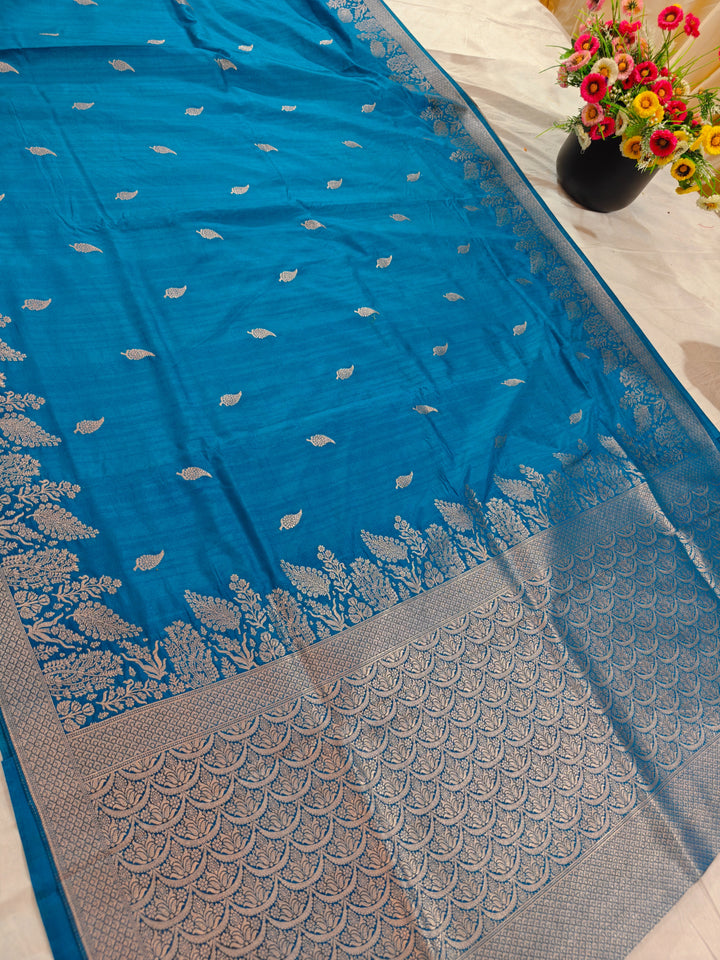 TORQUOISE  BLUE SOFT LINEN MATKA SILK