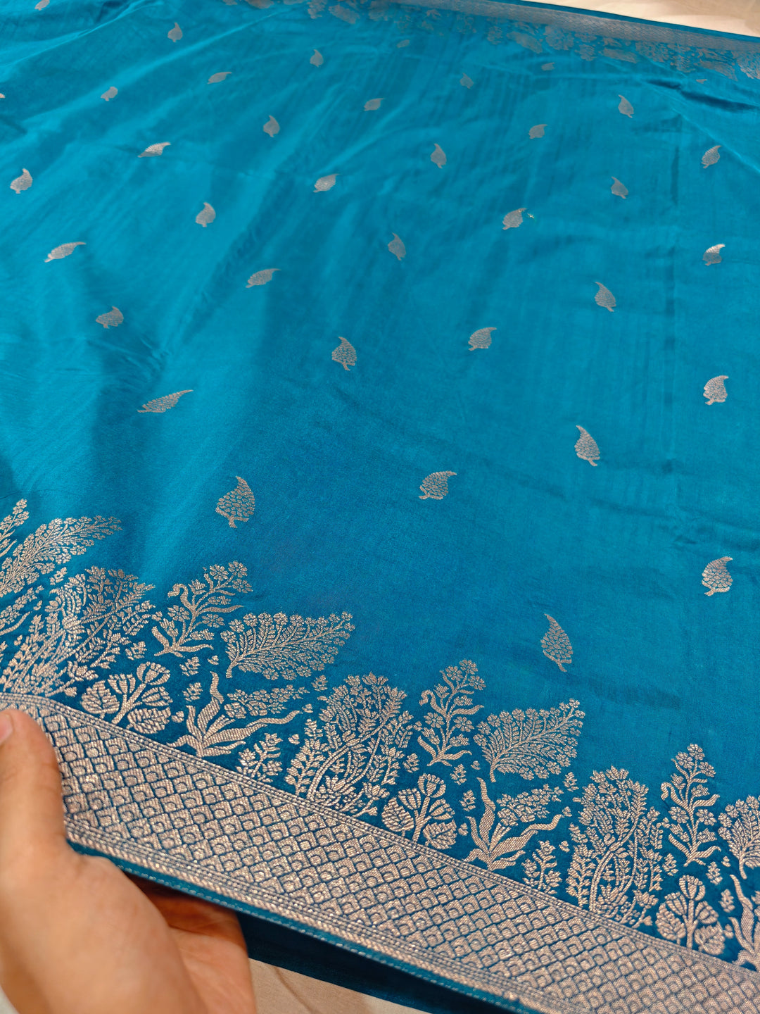 TORQUOISE  BLUE SOFT LINEN MATKA SILK