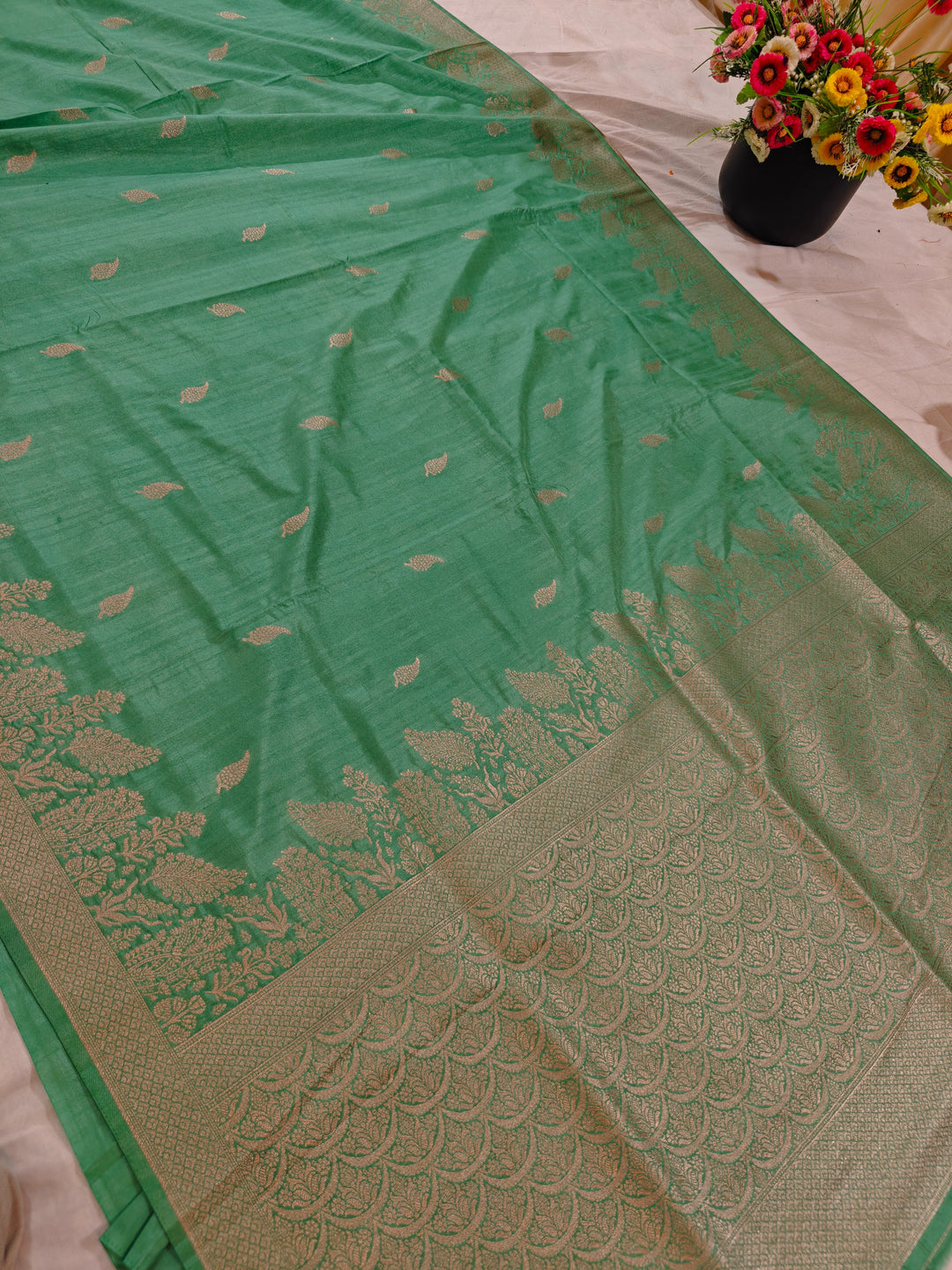LINEN SOFT MATKA SILK IN SEA GREEN COLOUR