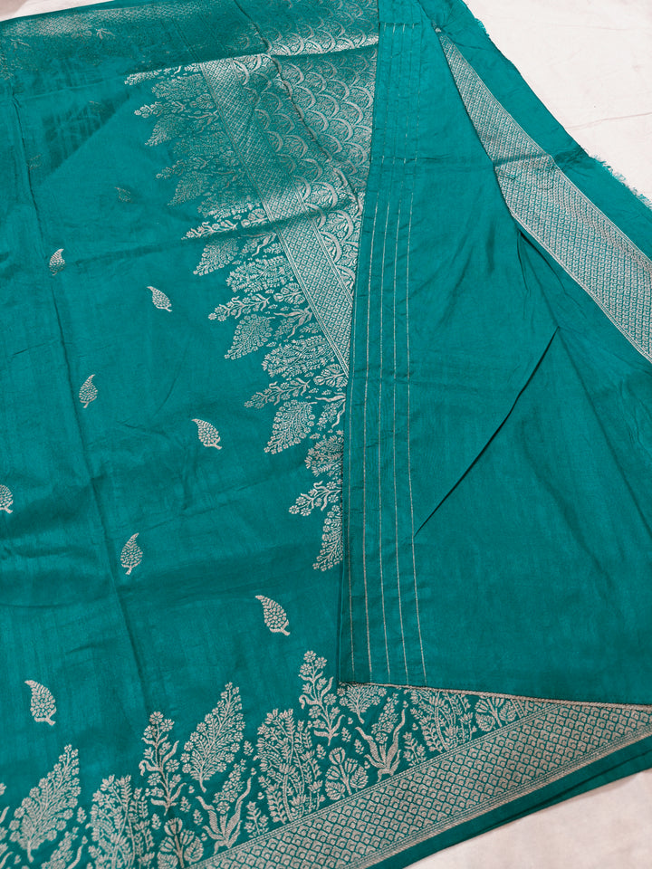 LINEN MATKA SOFT SILK IN TEAL GREEN