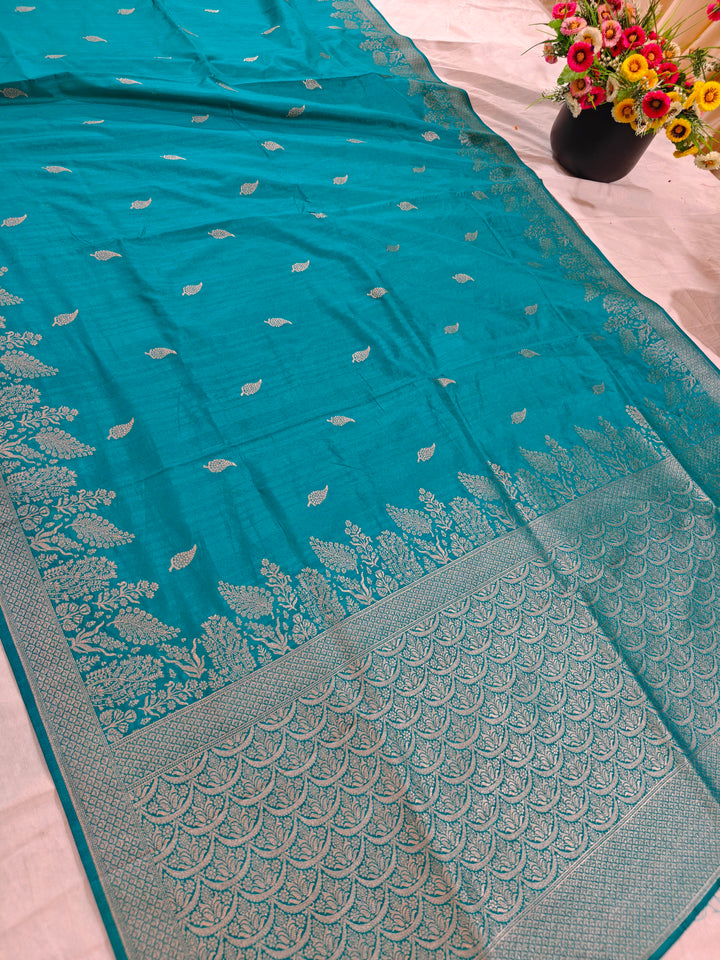LINEN MATKA SOFT SILK IN TEAL GREEN