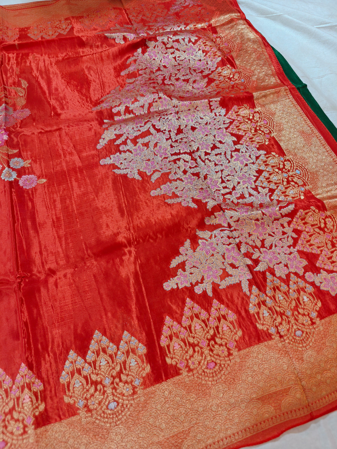 KOREAN SILK IN RED WITH MULTI BOOTA