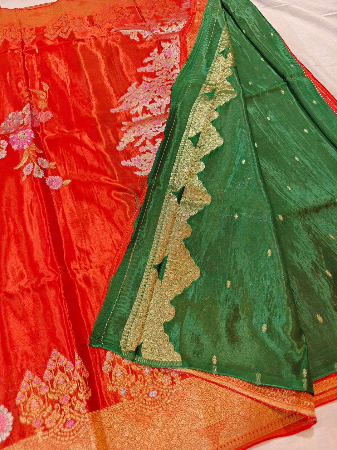 KOREAN SILK IN RED WITH MULTI BOOTA