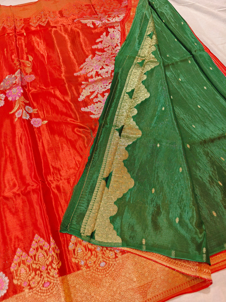 KOREAN SILK IN RED WITH MULTI BOOTA