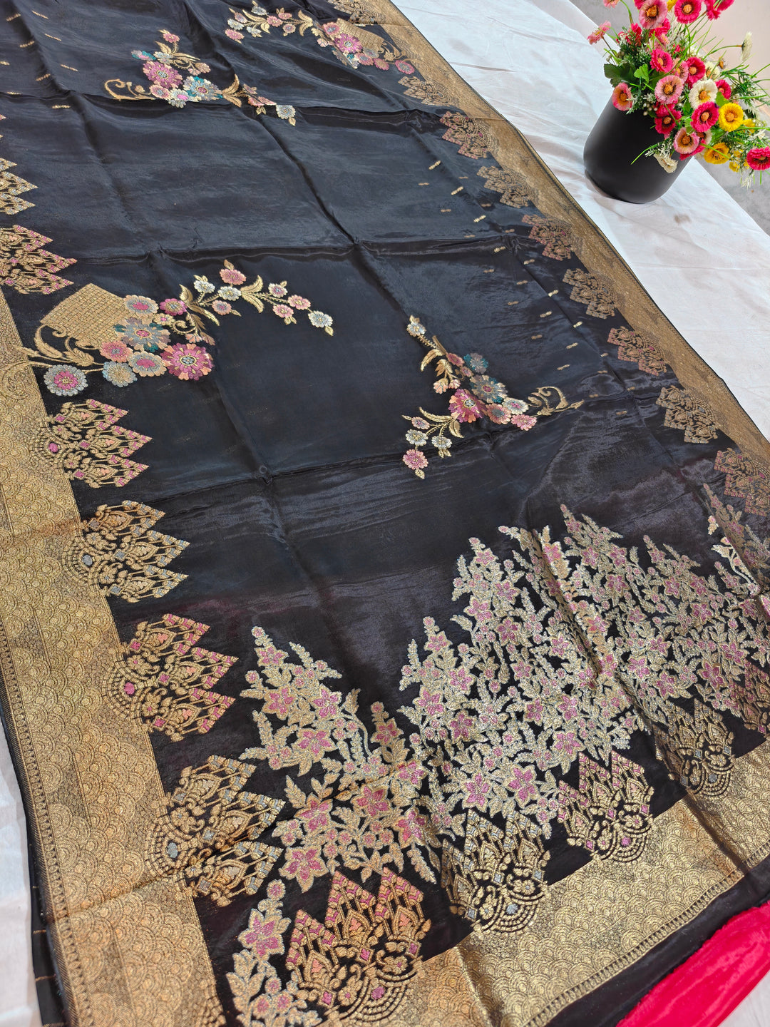 KOREAN SILK IN BLACK COLOUR WITH MULTI BOOTA
