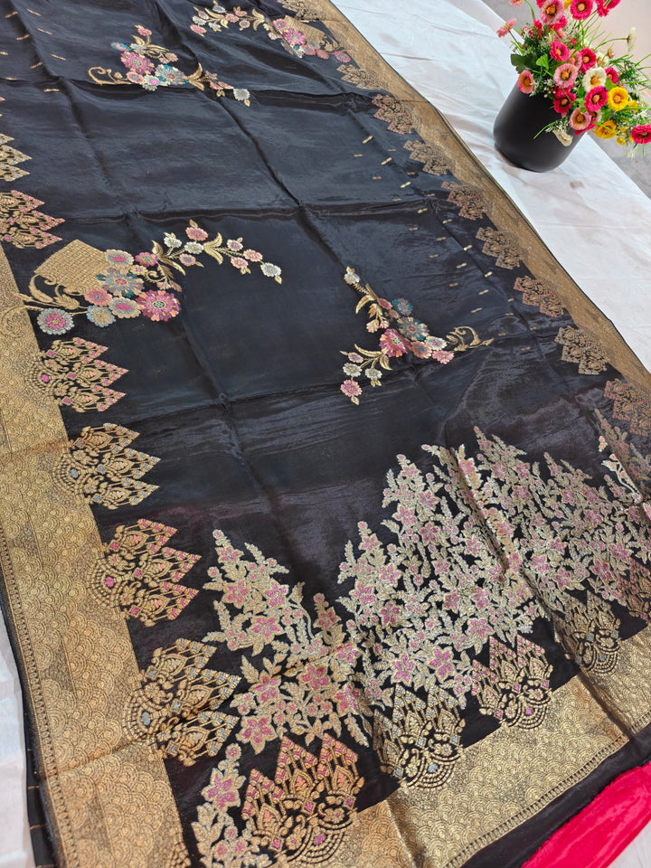 KOREAN SILK IN BLACK COLOUR WITH MULTI BOOTA