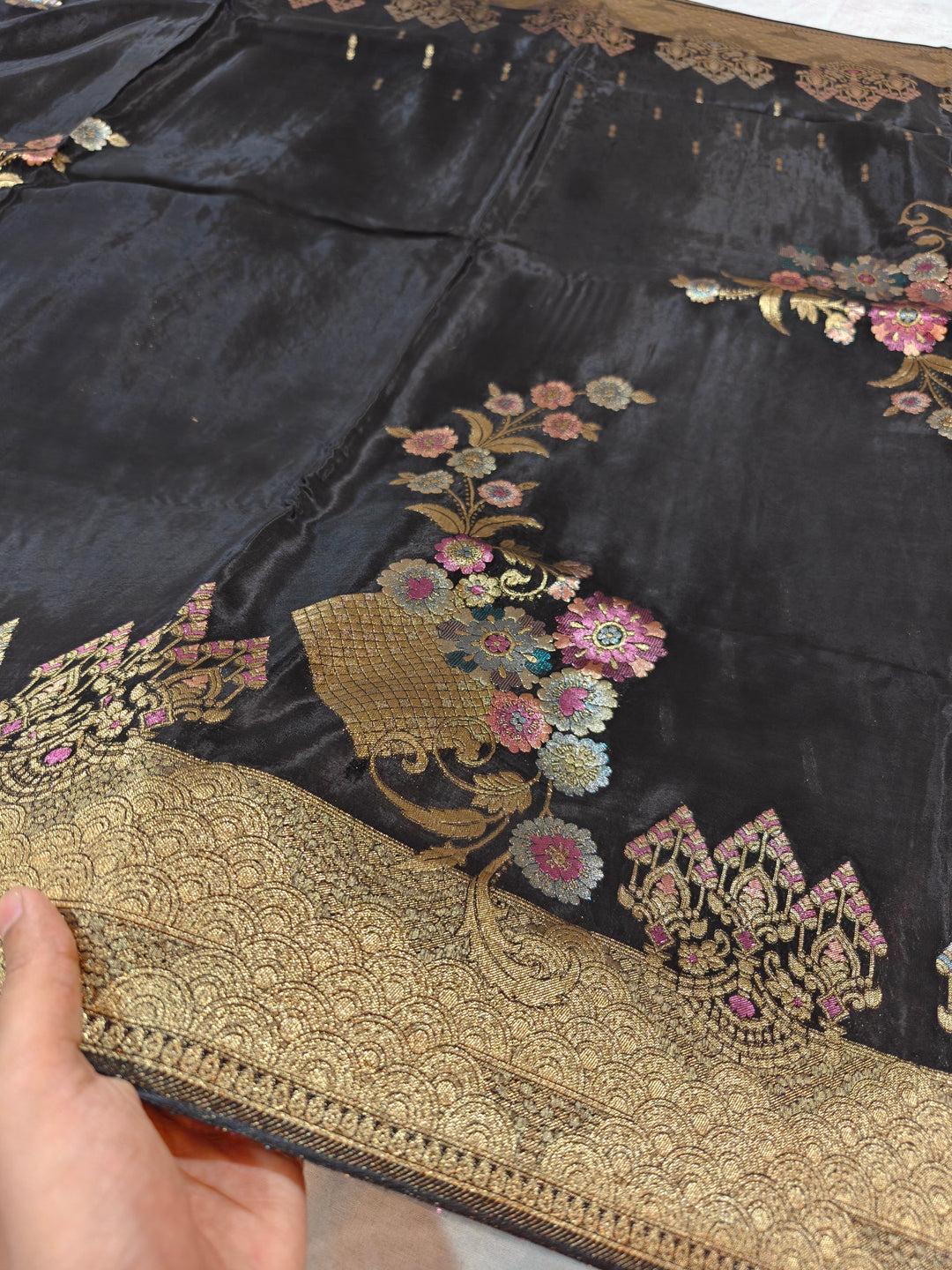 KOREAN SILK IN BLACK COLOUR WITH MULTI BOOTA