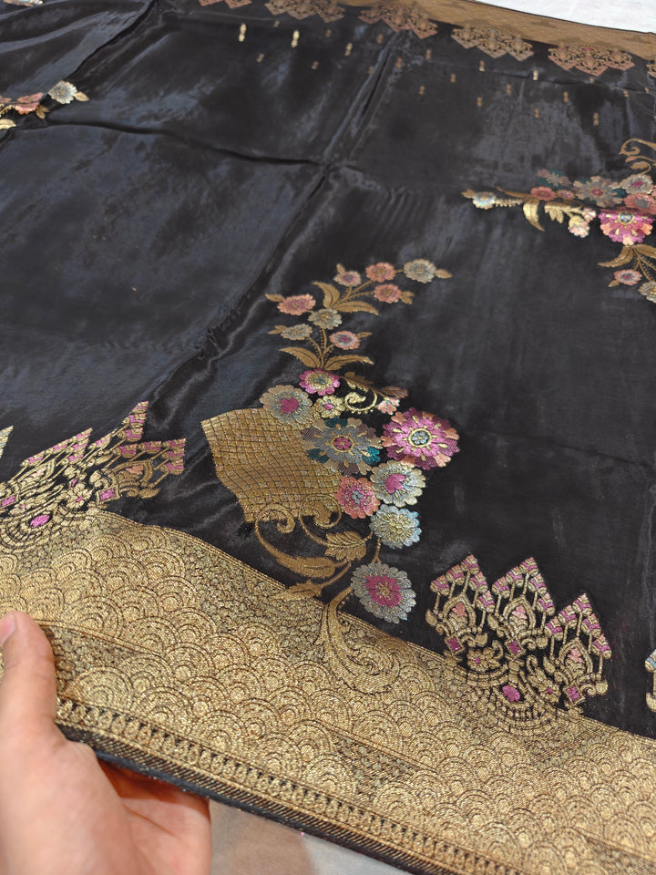 KOREAN SILK IN BLACK COLOUR WITH MULTI BOOTA
