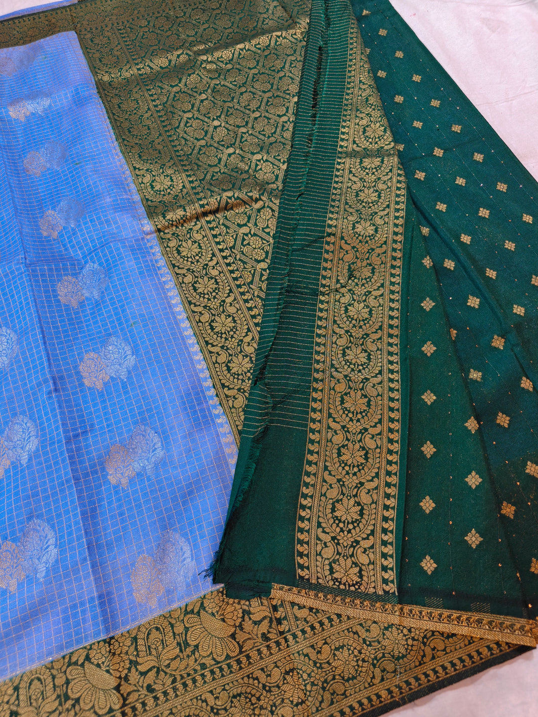 FEROZI CREPE GEORGETTE CHECKS WITH BOTTLE GREEN BORDER