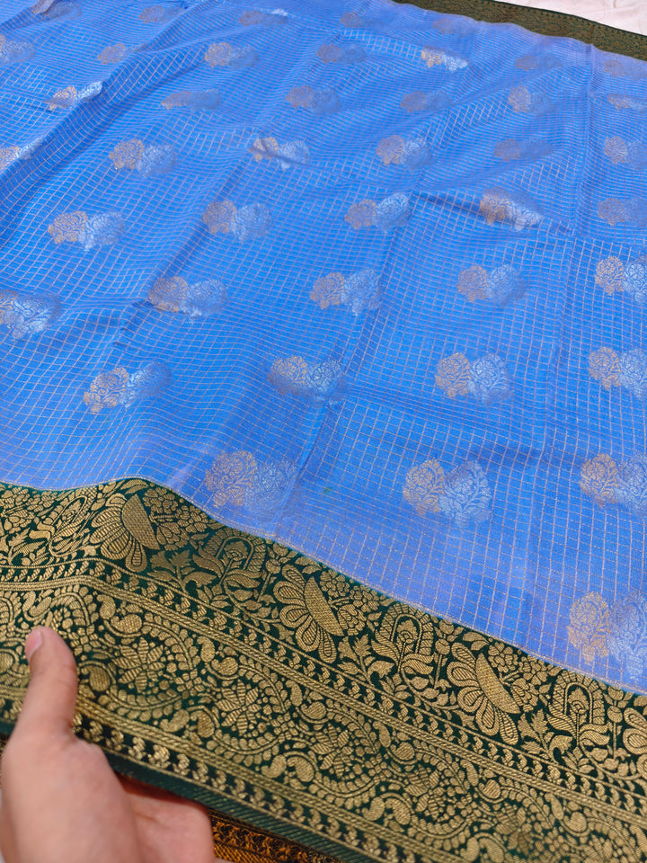 FEROZI CREPE GEORGETTE CHECKS WITH BOTTLE GREEN BORDER
