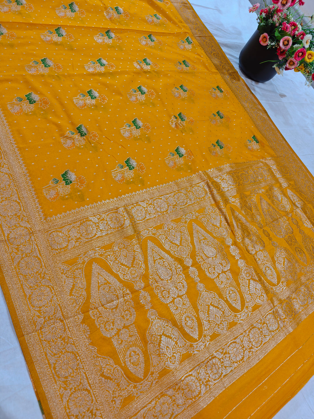 MUSTARD GOLD KHADDI GEORGETTE WITH PANCHRANG BOOTA