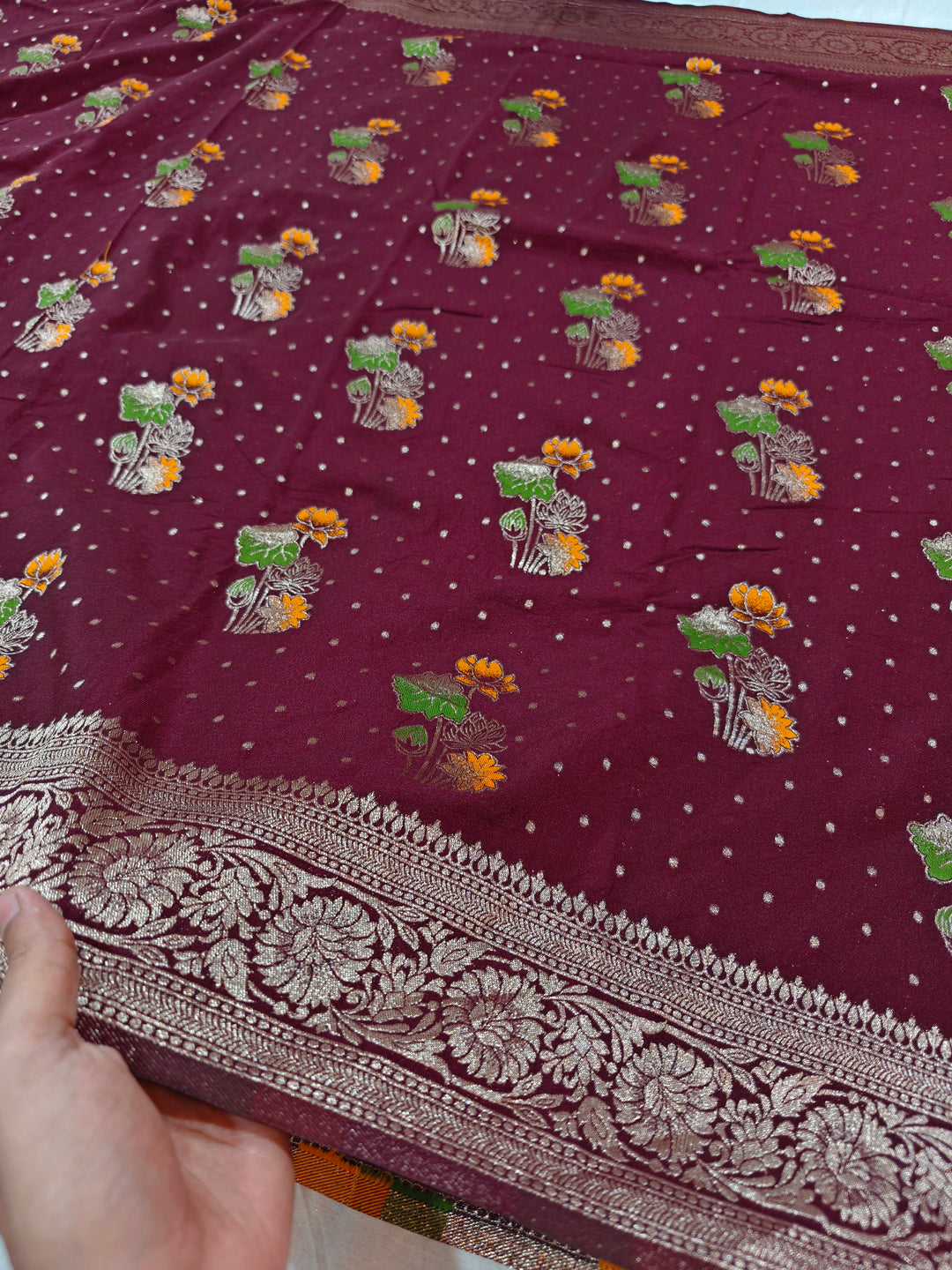 GARNET KHADDI GEORGETTE WITH PANCHRANG BOOTA